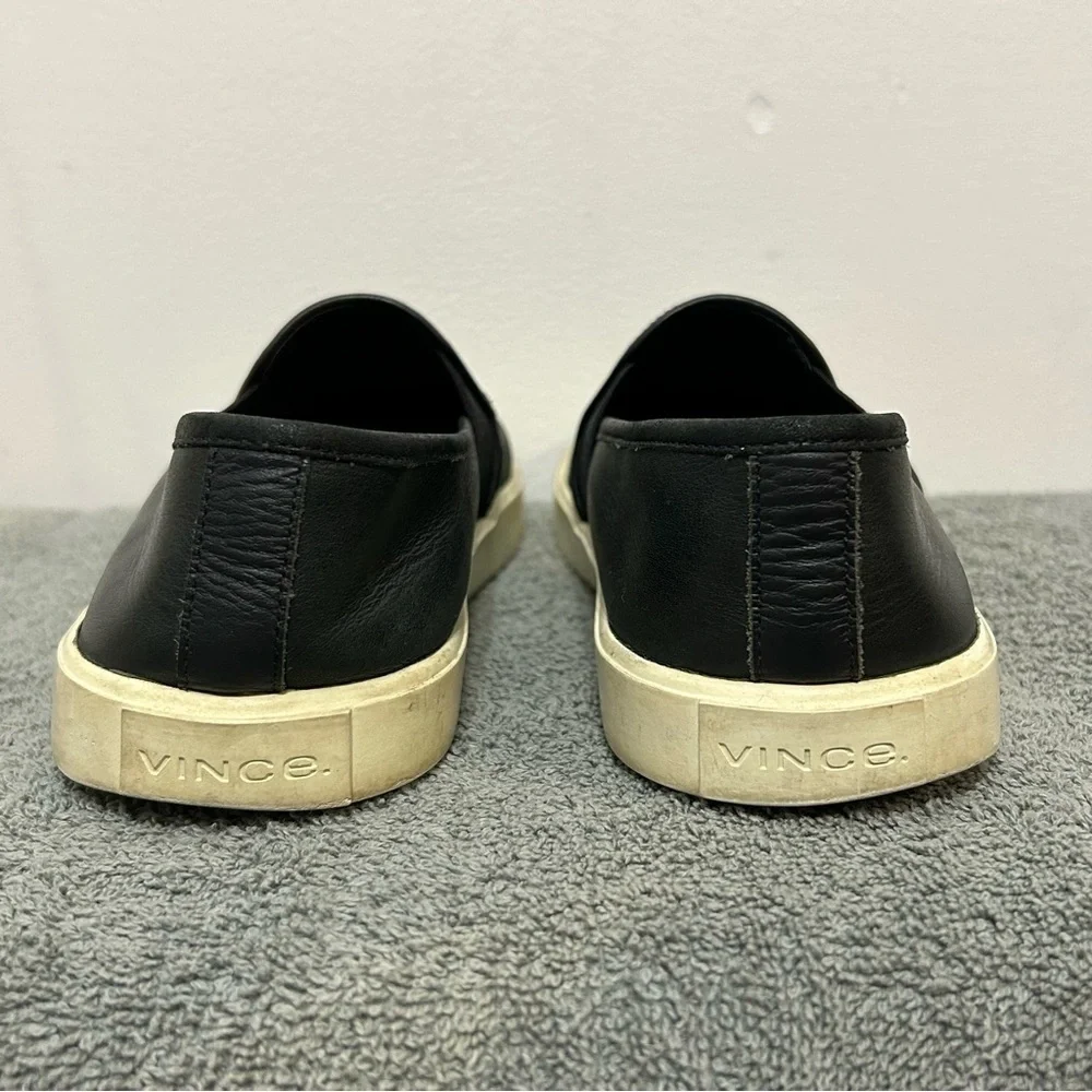 Vince Blair Smooth Black Leather Slip On Sneaker Loafers